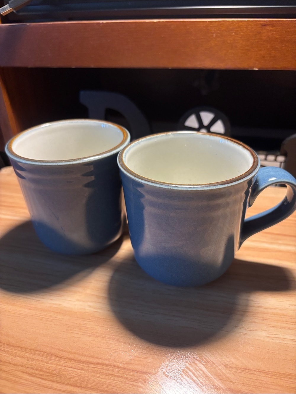 Noritake Blue Ceramic Mugs with Cream Interior - Pair